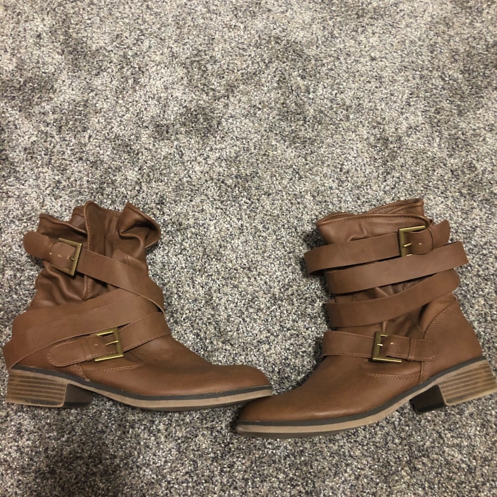 Brown Mid-Calf Buckle Boots